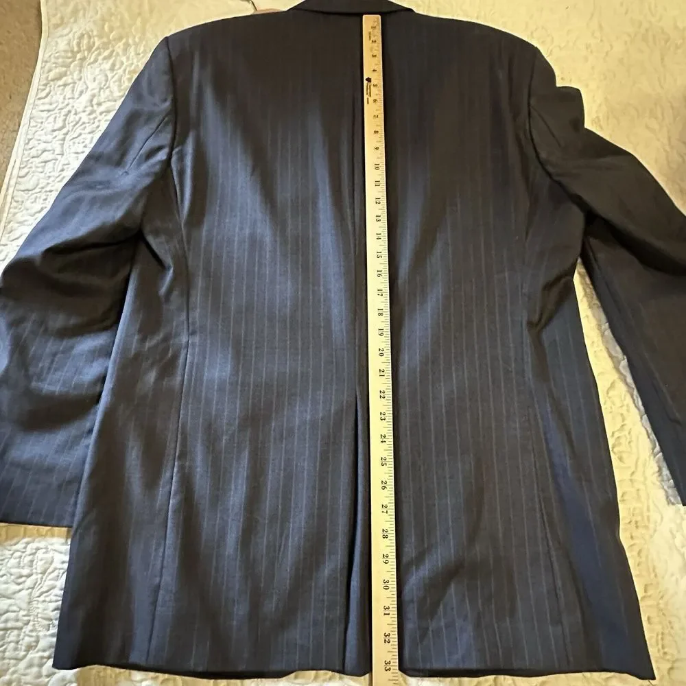 Lauren Ralph Lauren Blazer Jacket Sport Coat Mens‎ 44L Gray Wool Pin Stripe READ